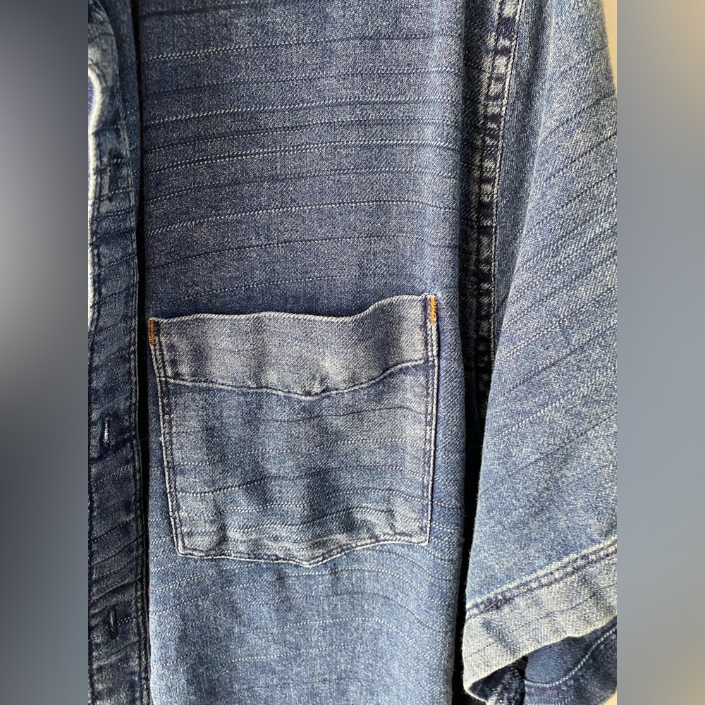 32 Bar Blues Mens Blue Chambray Striped Short Sleeve Button Down Shirt XL - Picture 4 of 9